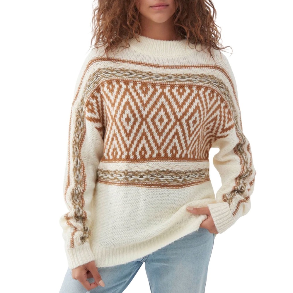O'Neill Floyd Argyle Sweater Cozy Slouchy Nordic Cabincore Women Size XL NWT